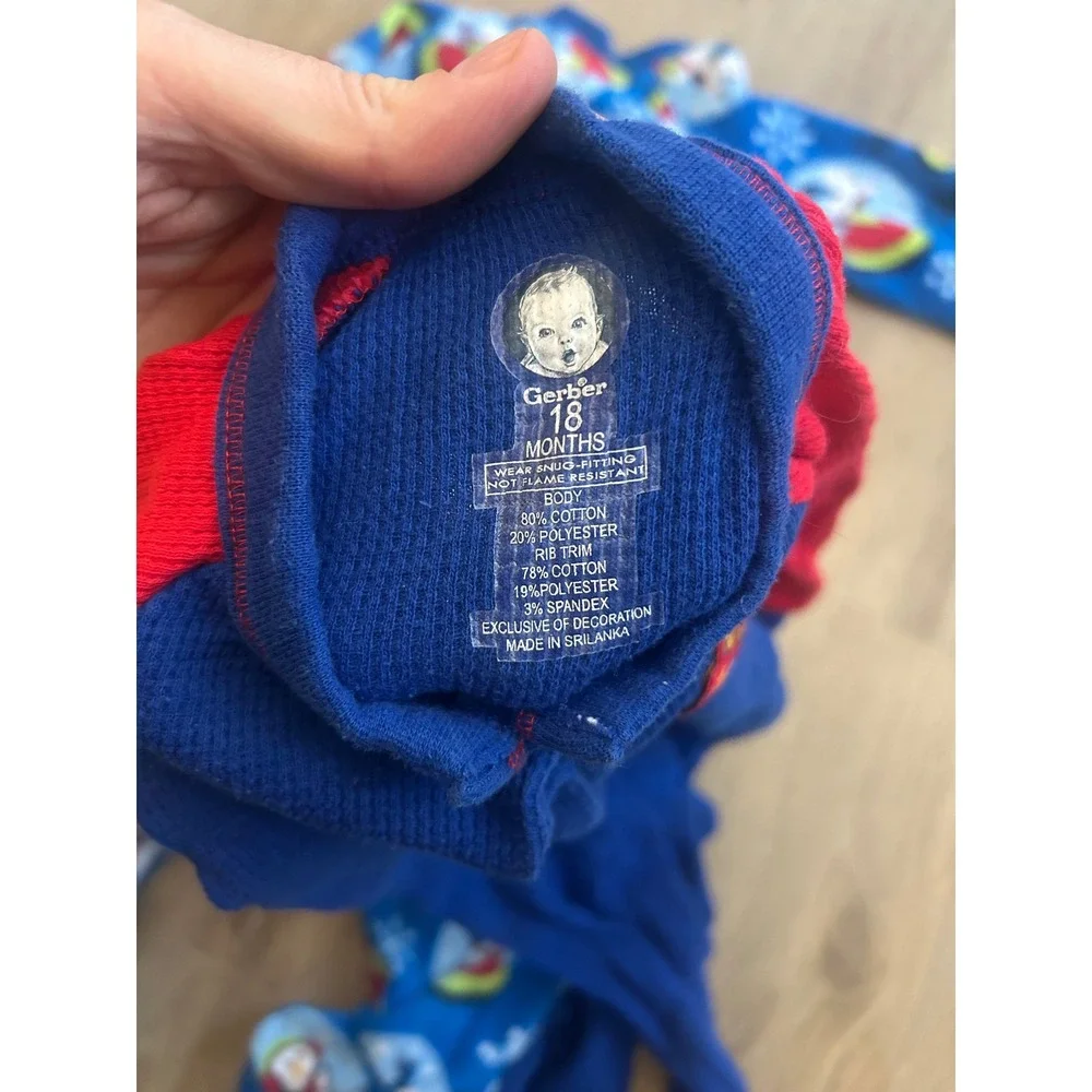 Bundle of Two Boys Long Sleeve Onesies, 18 Months, Fleece & Waffle Knit Pajamas